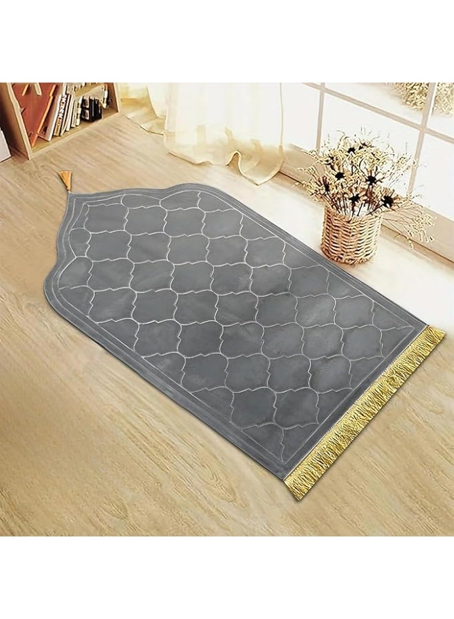 ACLIX Embossed Prayer Mat Anti-Slip Velvet Top Islamic Prayer Mat New Design Thick Padded Sajadah Prayer Rug for Men Women Eid Gift Ramadan Grey 70 x 110 cm - Image 2